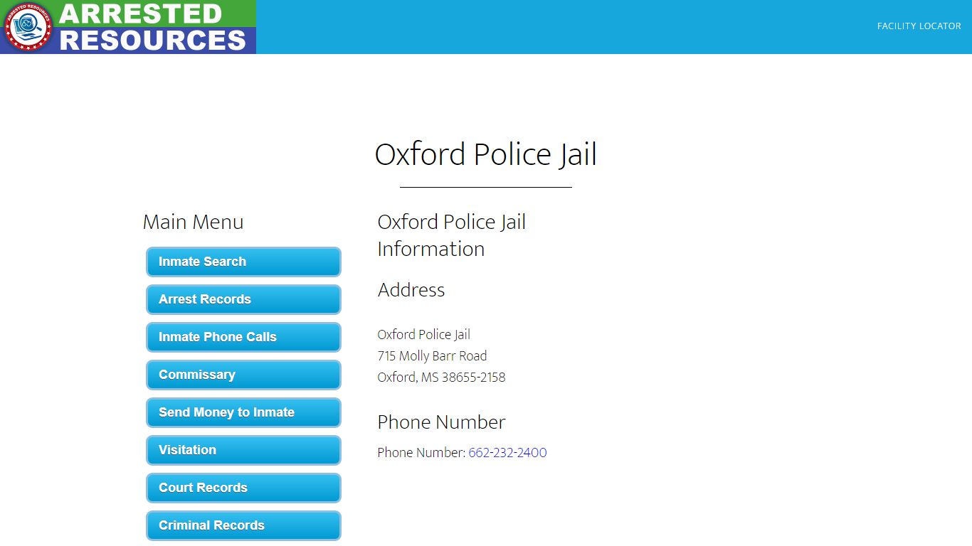 Oxford Police Jail - Inmate Search - Oxford, MS