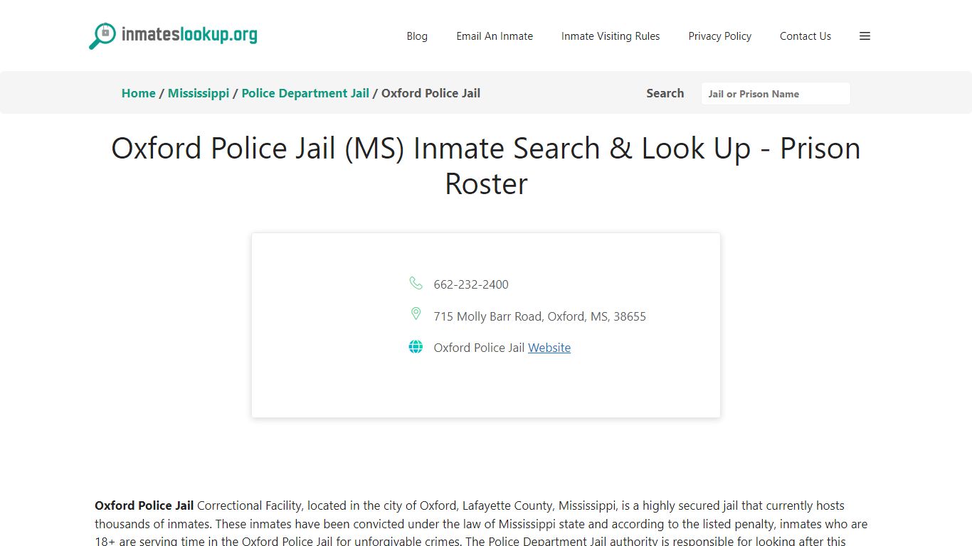 Oxford Police Jail (MS) Inmate Search & Look Up - Prison Roster